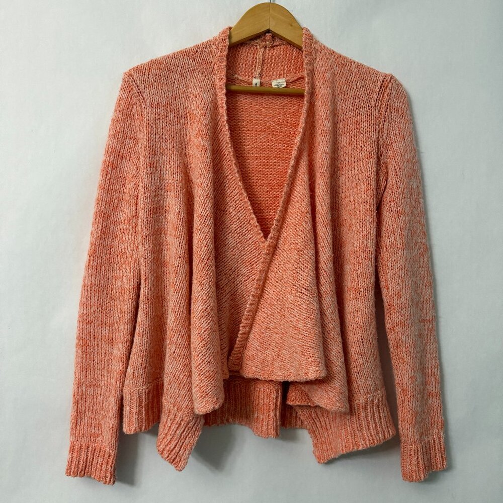 Anthropologie Moth Open Front Wrap Sweater Wool Blend Coral Long Sleeves Size SP - Picture 1 of 10